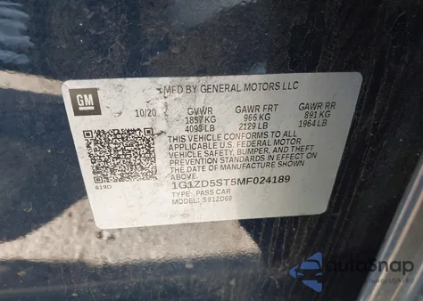 2021 Chevrolet Malibu Fwd Lt из США, поврежденный, VIN 1G1ZD5ST5MF024189